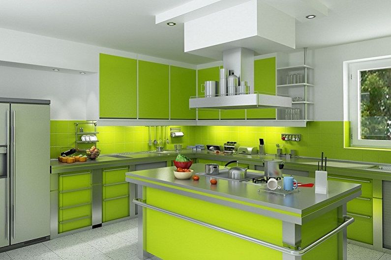 Bílo -zelený design interiéru kuchyně - foto