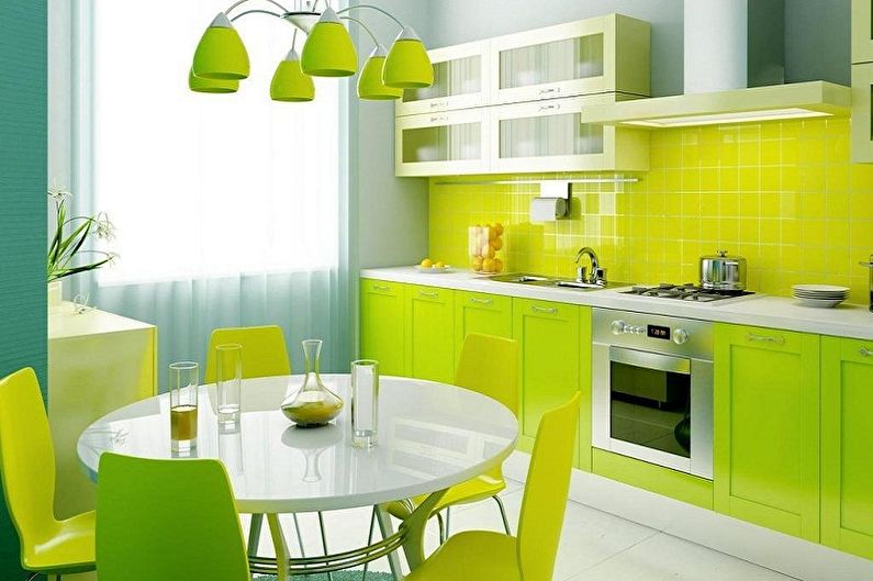 Bílo -zelený design interiéru kuchyně - foto