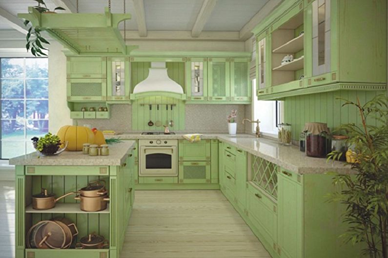 Bílo -zelený design interiéru kuchyně - foto