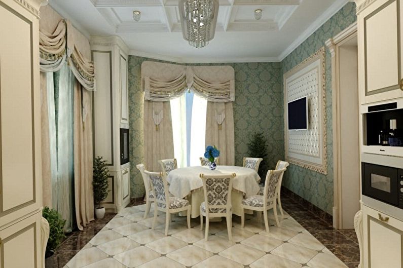 Bílo -zelený design interiéru kuchyně - foto