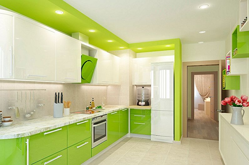 Bílo -zelený design interiéru kuchyně - foto