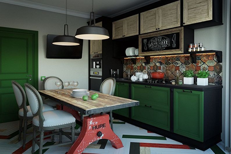 Bílo -zelený design interiéru kuchyně - foto