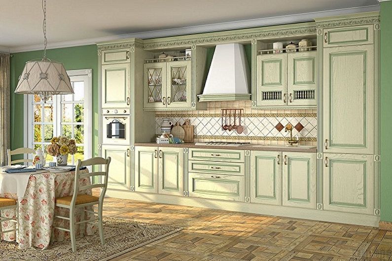 Bílo -zelený design interiéru kuchyně - foto
