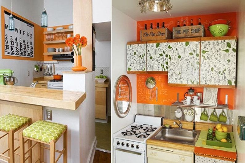 Zelená a bílá kuchyně - kombinace s oranžovou