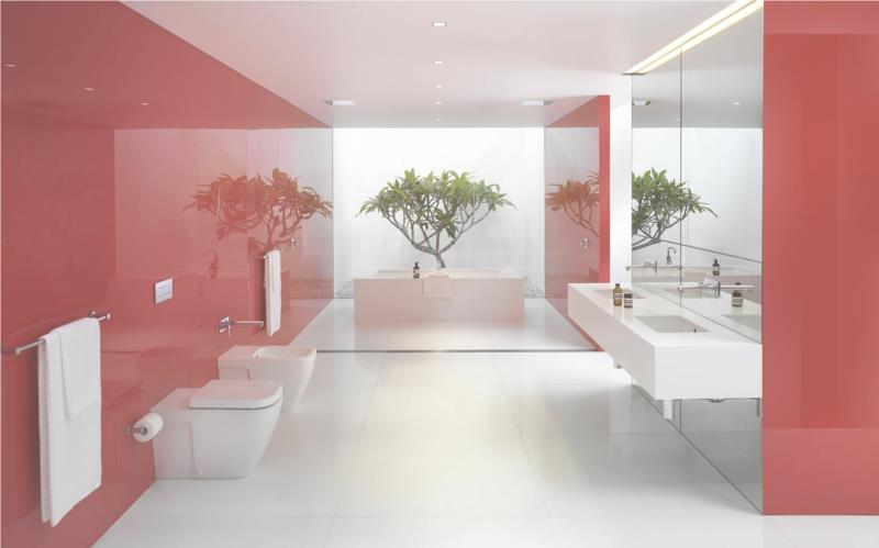 meilleures idées de peinture murale salle de bain rouge saumon