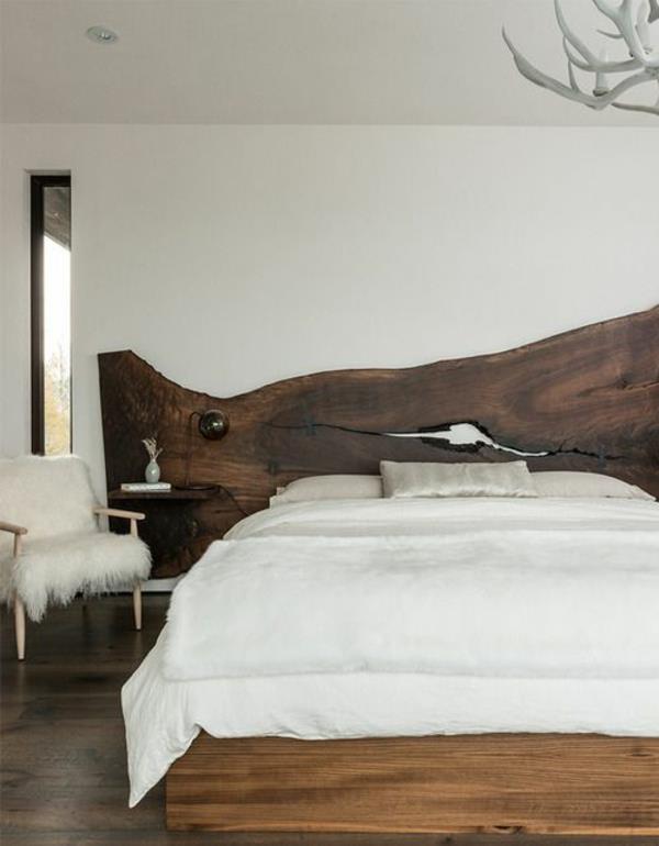 zagłówek łóżka drewno biała pościel