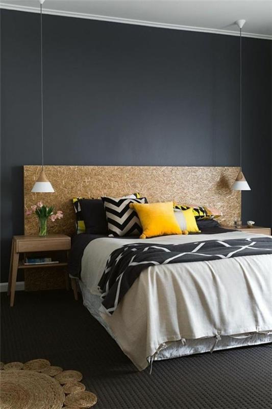 zagłówek łóżka fantazyjny korkowy wygląd czarny dywan