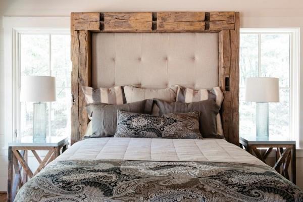 zagłówek łóżka kreatywny design tapicerowana drewniana rama