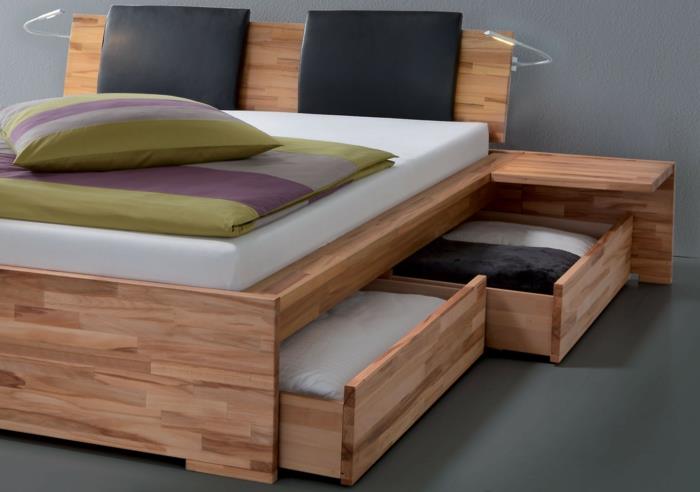 łóżko z szufladami do przechowywania drewna pomysły na życie sypialnia