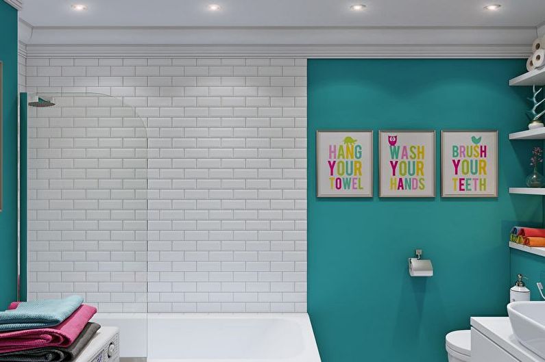 Tyrkysový design koupelny - výzdoba a osvětlení