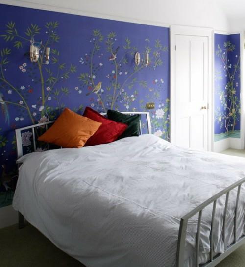 décorations murales bleues motifs de la nature design de chambre à coucher anglais