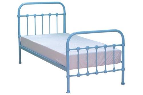 niebieska rama łóżka do sypialni metaliczna