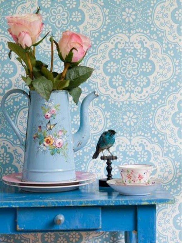 motif de papier peint bleu accents rétro style années 50
