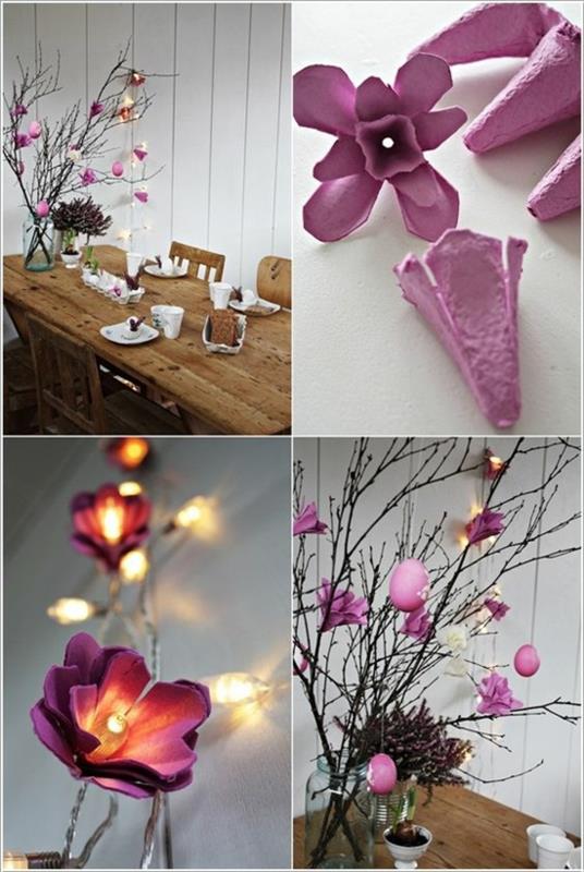 zrobić girlandy kwiatowe dekoracje stołu z kartonem na jajka