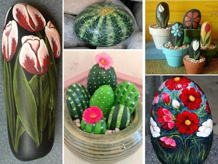 malować kwiaty kaktusowe motywy na kamieniach