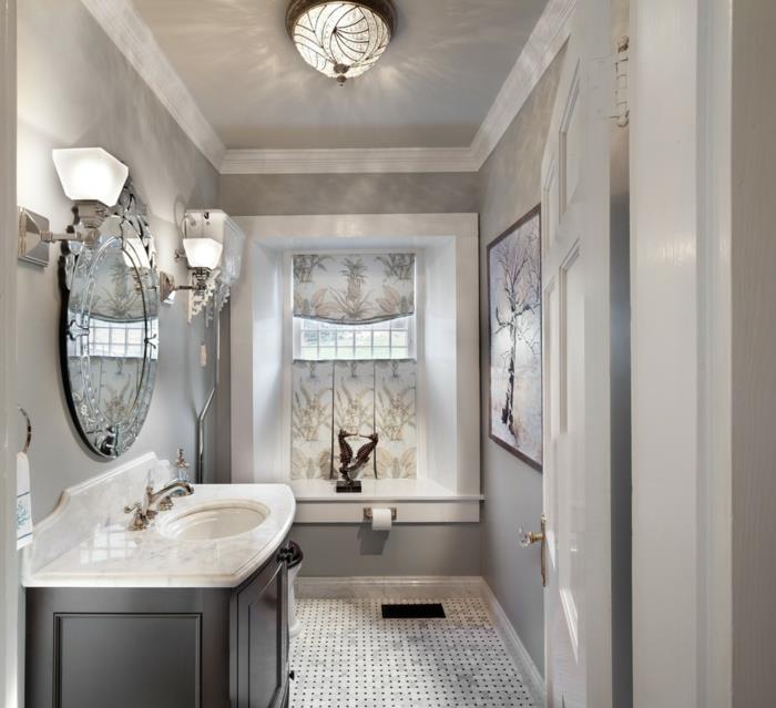 revêtement de sol design salle de bain ameublement murs gris clair miroirs muraux appliques murales