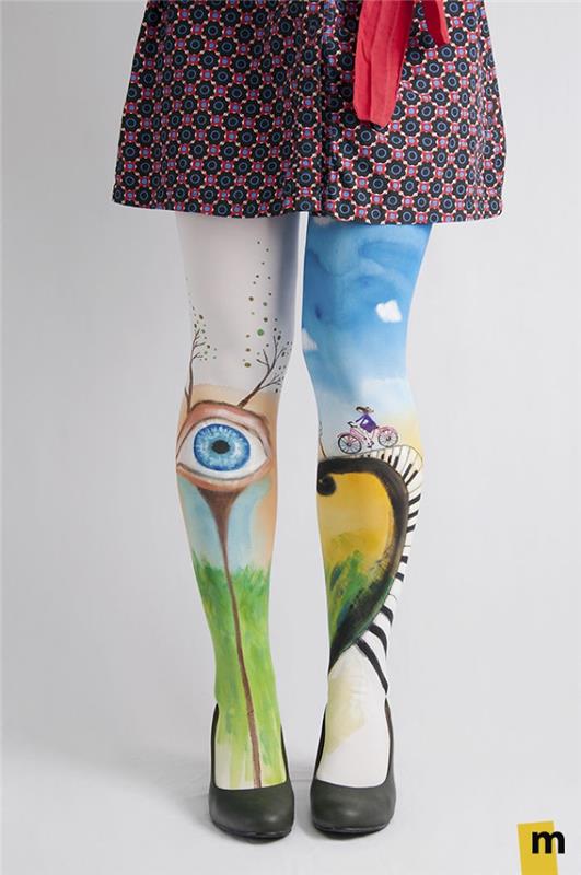 body painting printemps mode collants oeil peint piano vélo