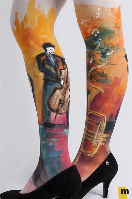 body painting collants art fait à la main musicien motif