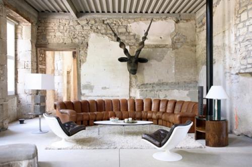 canapé en cuir marron design de luxe design mural grunge