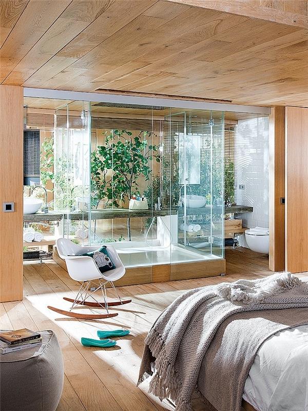 szerokie zastosowanie drewna i szkła loft mieszkanie