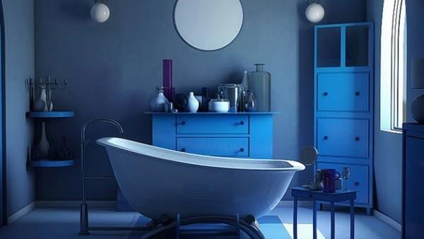 dessins de salle de bain colorés - murs bleus