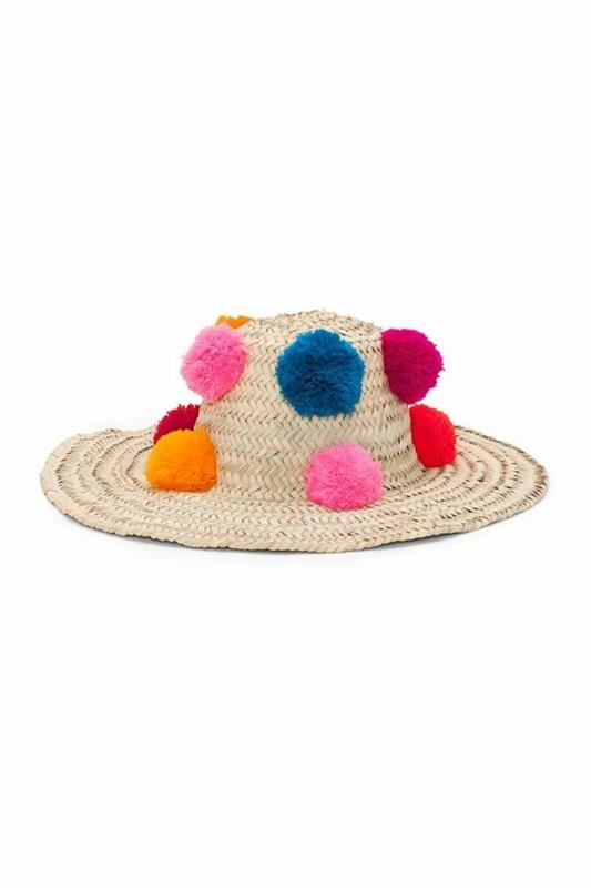 bonnet d'été à pompons colorés