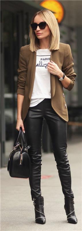 veste femme décontractée mode femme pantalon en cuir marron
