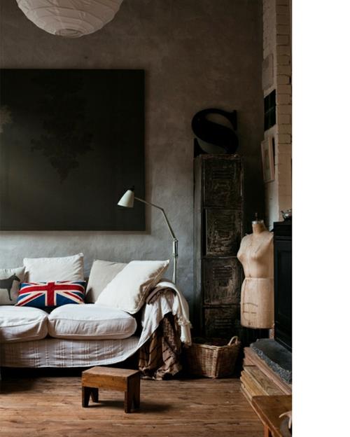 cool grunge designs d'intérieur chambre double lit tabouret bois