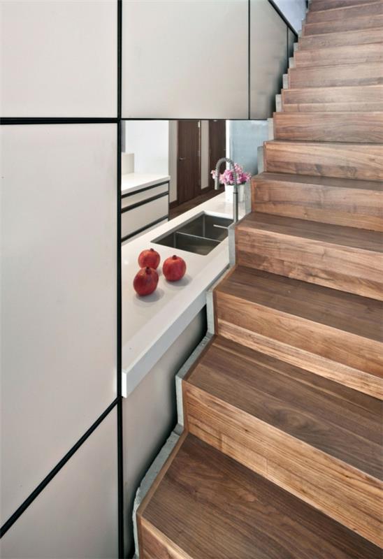 Nowoczesna rezydencja w mieszkaniu kuchnia schody drewniane schody