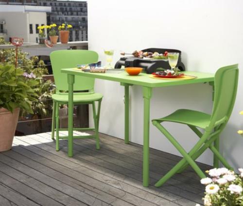fajne pomysły na meble balkonowe kolor krzesła stołowe zielone