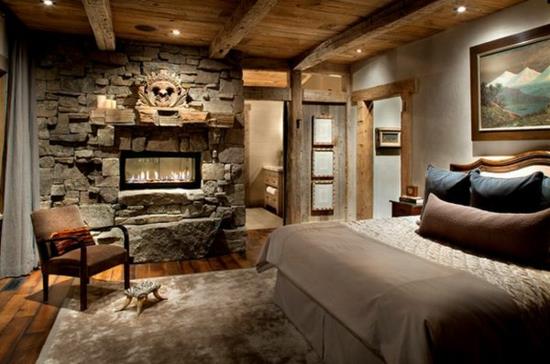 fajne pomysły na umeblowanie drewno kamienna sypialnia rustykalna