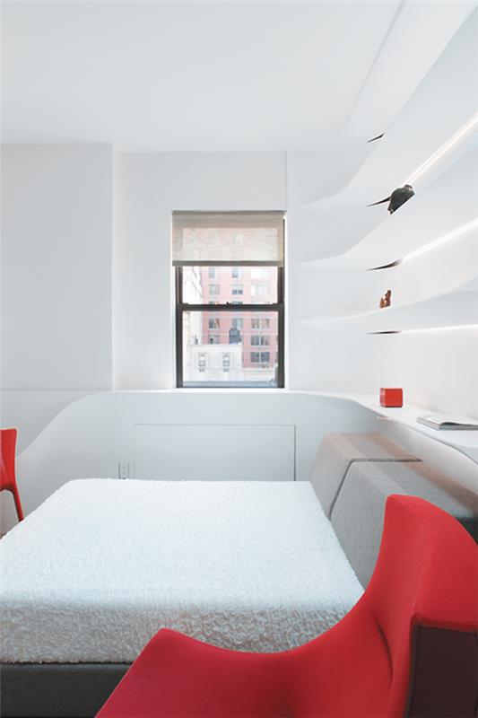 fajne małe apartamenty rozkładana sofa miękka wygodna podkładka pod materac czerwony fotel