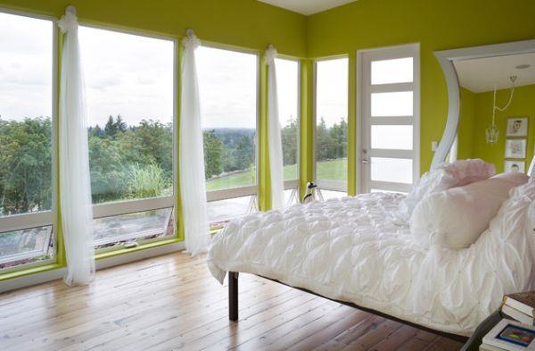 fajna paleta kolorów sypialni akcenty zielona ściana