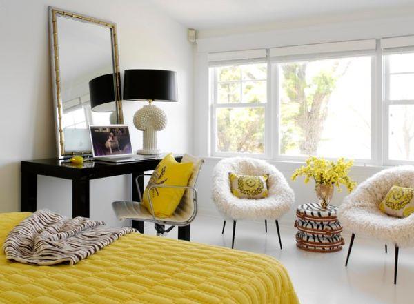 fajna paleta kolorów sypialni żółty biały czarny