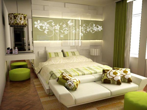nowoczesna paleta kolorów sypialni zielony krem ​​relaks