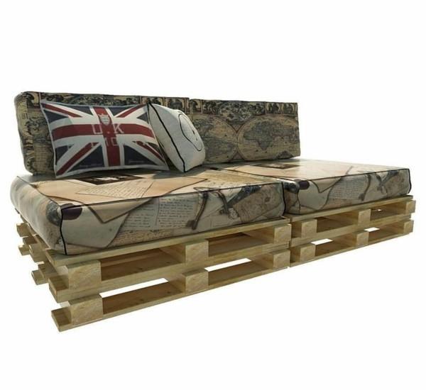 fajny pomysł na sofę paletową z tapicerką w stylu vintage union jack