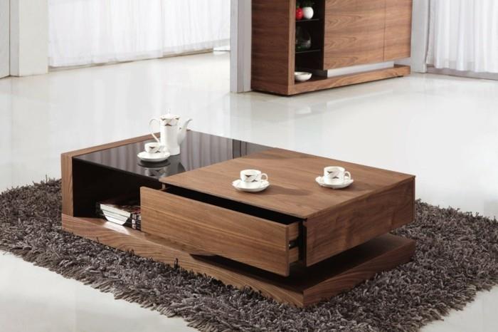 table basse avec tiroir tapis beige élégant moderne sol clair