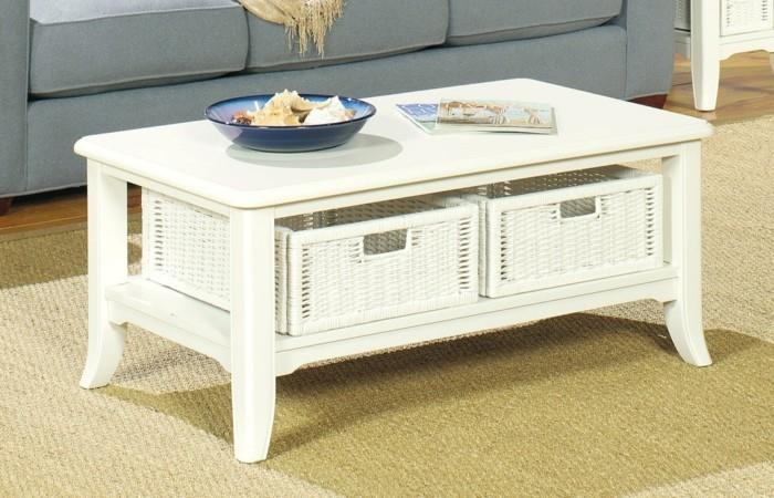 table basse avec tiroir paniers de rangement blanc