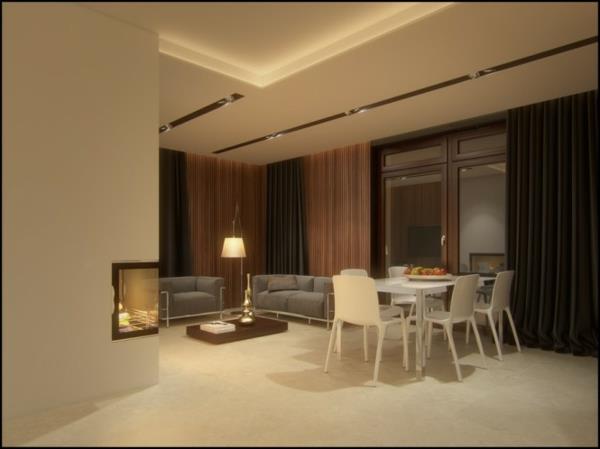 salon-salle à manger-couleurs-brun-crème