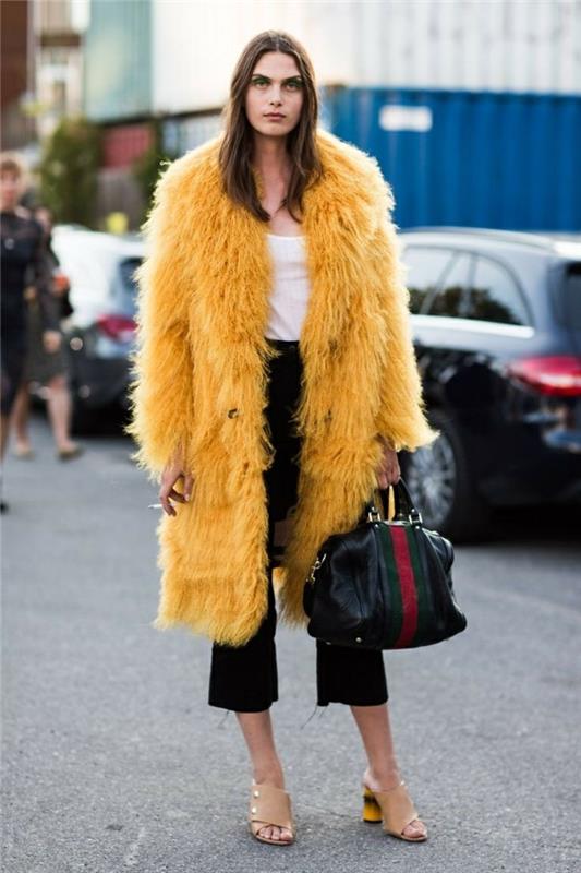 dames manteau de fourrure jaune mode d'hiver
