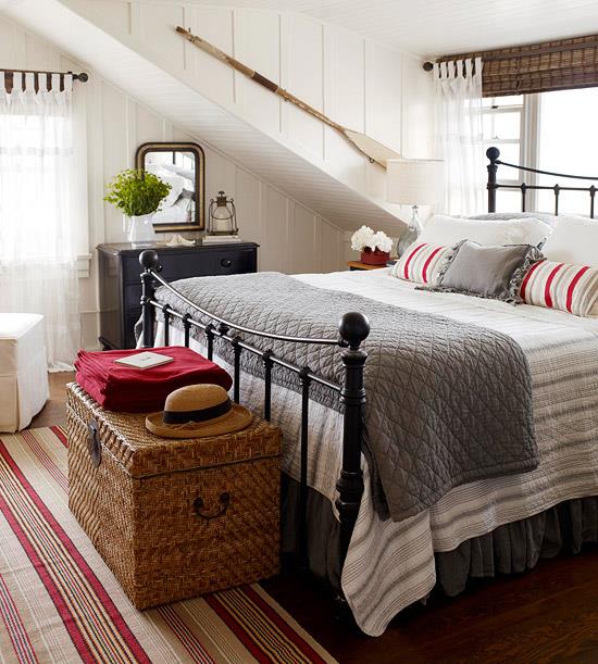 deco pomysły dom vintage sypialnia kosz pudełko łóżko poduszka