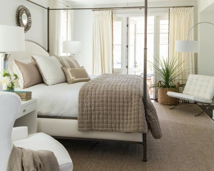 deco pomysły sypialnia ściana lustro roślina sizal dywan z baldachimem łóżko