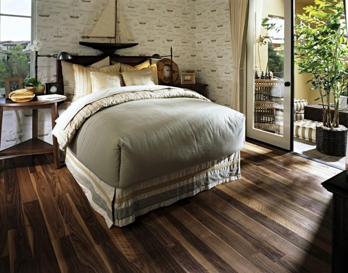 deco pomysły sypialnia ściany tapety akcesoria podłogi wygląd drewna
