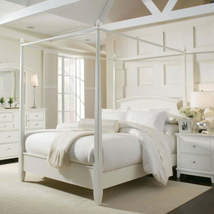 deco pomysły sypialnia biały dywan kwiat deco łóżko z baldachimem