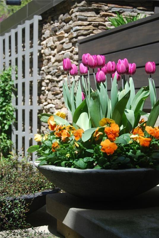 pomysły dekoracyjne wiosna na zewnątrz udekoruj pojemnik na rośliny