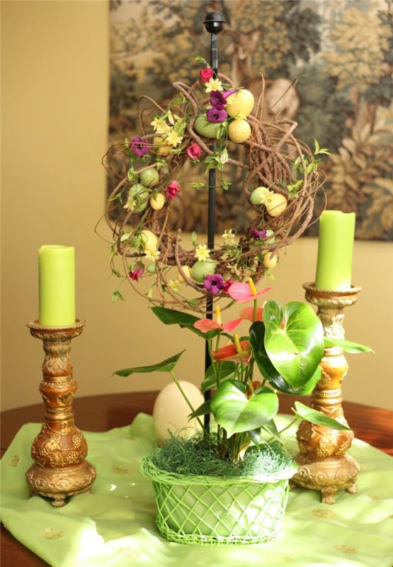 deco pomysły wiosenne dekoracje wielkanocne świece wielkanocne wieniec pomysły na dekorację stołu