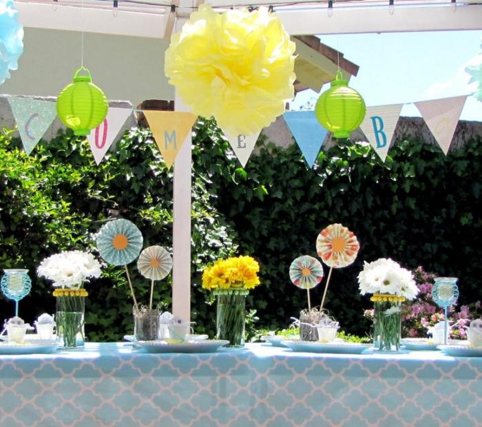 deco pomysły garden party papierowa dekoracja stołu obrus