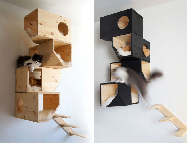 Dřevěné závěsné konstrukce pro několik podlaží jsou vhodné pro domy, kde žije několik koček