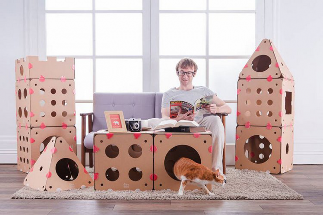 Designové řešení - BoxKitty. Modulární sada kartonových koček