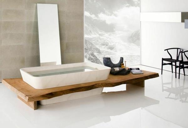 salle de bain design baignoire en bois naturel vue